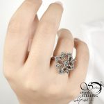 انگشتر سیا قلم نقره زنانه طرح دار کد:۱۲۶۳