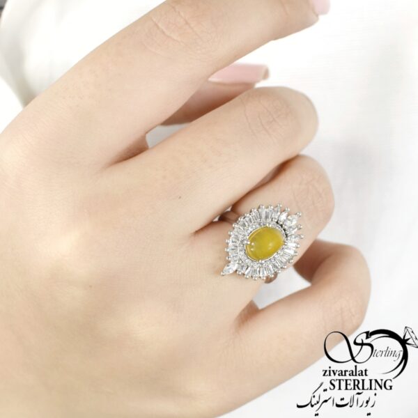 انگشتر نقره زنانه با سنگ عقیق زرد شرف الشمس ستاره ای