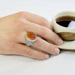 انگشتر عقیق مردانه طرح سیاه قلم نقره کد 9472 - Image 3