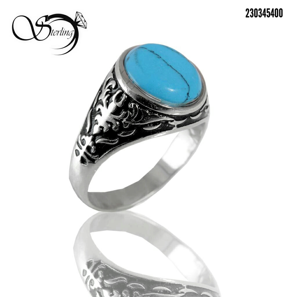 ۲۵۸۹ انگشتر نقره 925 عیار مردانه با نگین طرح فیروزه کد ۲۵۸۹ - Image 1
