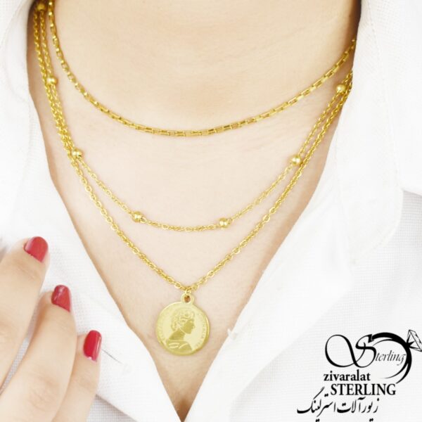 گردنبند زنانه طرح طلا مدل سه زنجیر بلند