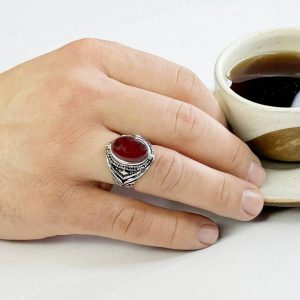 انگشتر نقره 925 مردانه با سنگ عقیق اصل کد 4883