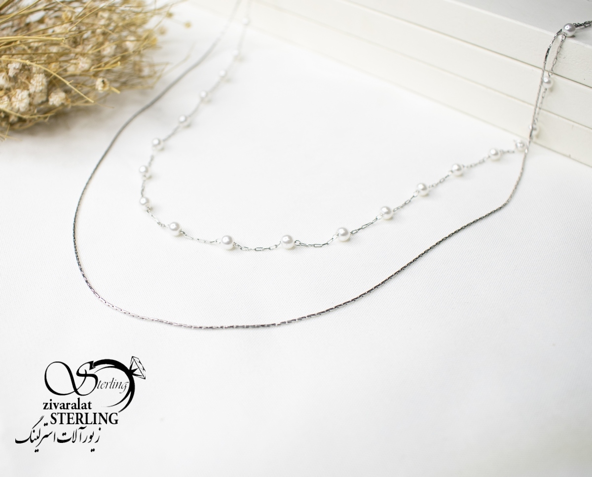 5782 210 گردنبند زنانه استیل دو زنجیره ماری و مروارید کد 5782 - Image 1
