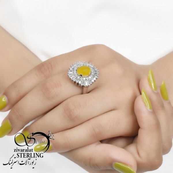 انگشتر نقره زنانه با سنگ عقیق زرد (شرف الشمس) کد 6095
