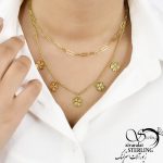 گردنبند استیل دولاین طلایی گل شبدر
