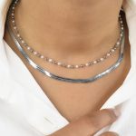 گردنبند زنانه استیل دو زنجیره ماری پهن و مروارید کد 5783 - Image 2