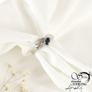 انگشتر نقره زنانه الماسی آبی