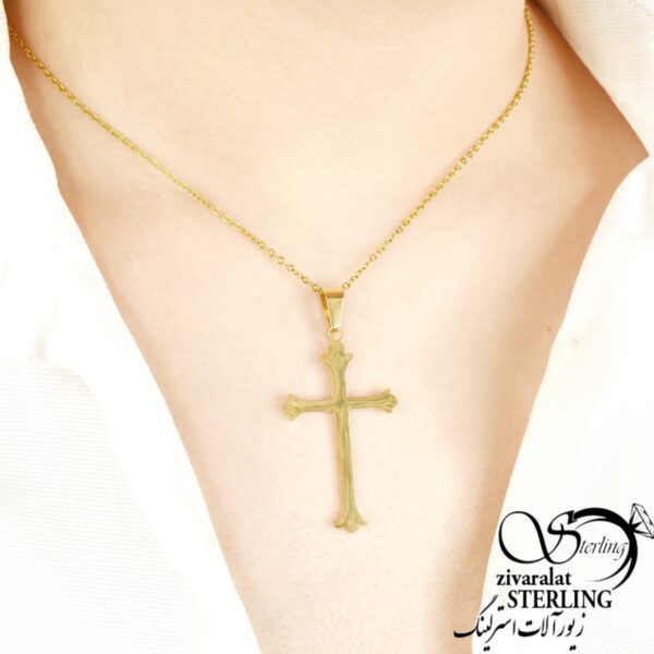 گردنبند استیل طلایی طرح صلیب