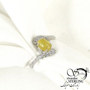 انگشتر مدرن طرح جواهر سنگ عقیق زرد