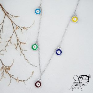 گردنبند آویز چشم نظر رنگی نقره925 کد 11957