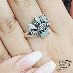 انگشتر نقره سیاه قلم سنگ زمرد کد 12059