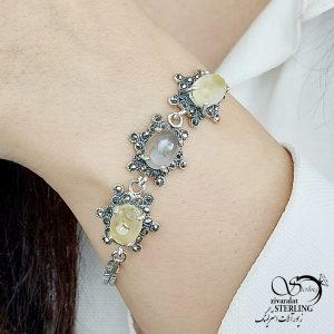 دستبند نقره چشم نظر سنگ باباقوری کد 12077