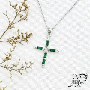 گردنبند صلیب استیل با نگین سبز کد 12585
