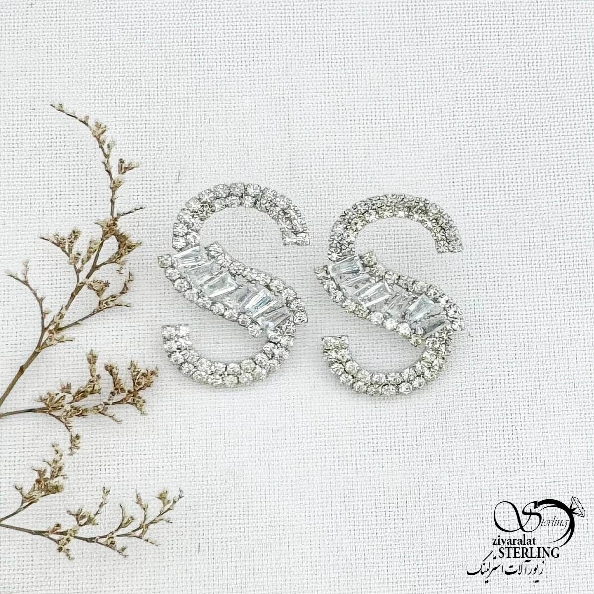 گوشواره جواهری با حرف S کد 12637