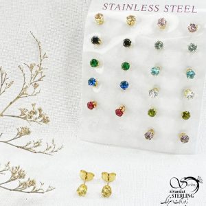 گوشواره استیل نگین طلایی کد 12857