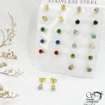 گوشواره استیل با نگین آبی یخی کد 12862