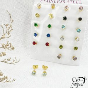 گوشواره استیل با نگین آبی یخی کد 12862