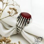 انگشتر نقره عقیق یمن رکاب طرح دار با کد 12942