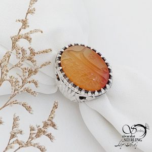 انگشتر نقره 925 عیار با عقیق زرد کد 12979