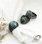 انگشتر طلاروس طرح فیروزه رکاب طرح دار کد 13052