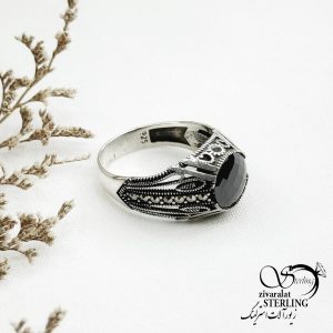 انگشتر نقره با سنگ اونیکس ساخت ترک کد 13091