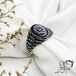 انگشتر ترک با نقره925 و عقیق مشکی کد 13100