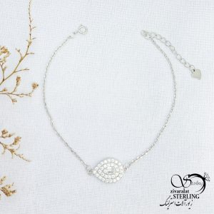 دستبند نقره نگین دار طرح اشکی کد 13430