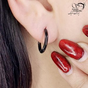 گوشواره استیل حلقه مشکی سایز بزرگ کد 13465
