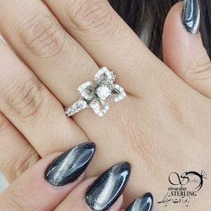 انگشتر گل جواهری با نقره ایتالیا 925 عیار کد 13863