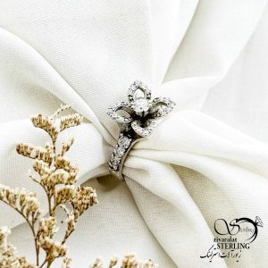 انگشتر گل جواهری با نقره ایتالیا 925 عیار کد 13863