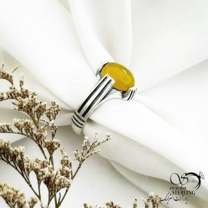 انگشتر نقره طرح چهارچنگ سنگ عقیق زرد کد 13936
