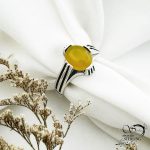 انگشتر نقره طرح چهارچنگ سنگ عقیق زرد کد 13936