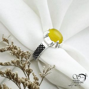انگشتر نقره سنگ شرف الشمس رکاب شطرنجی کد 13948