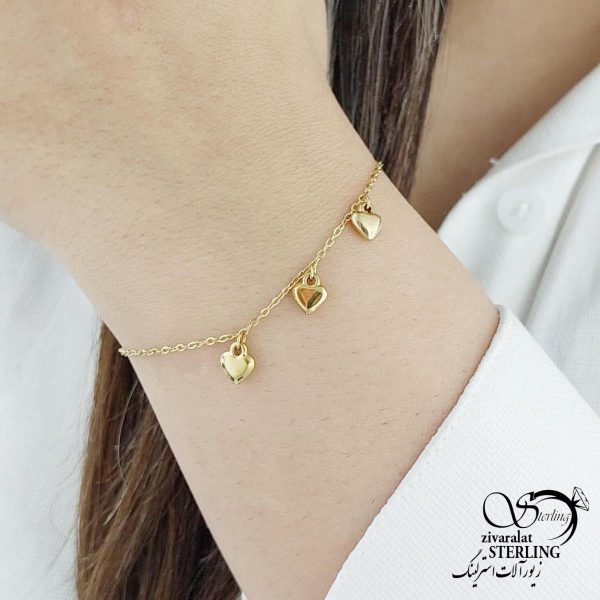 دستبند استیل آویز قلب روکش طلا