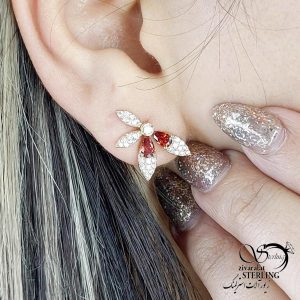 گوشواره ژوپینگ نگین قرمز طرح طلا کد 14327