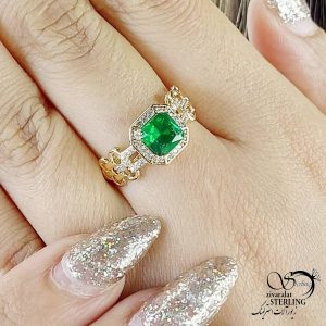 انگشتر طرح طلا برند ژوپینگ طرح زمرد کد 14657