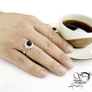 انگشتر عقیق مشکی کله قندی نقره کد 15208