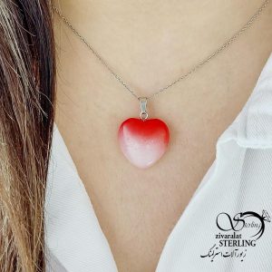 گردنبند قلب قرمز سفید استیل کد 15477