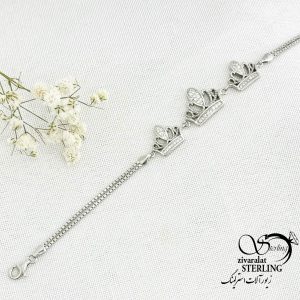 دستبند نقره 925 عیار طرح تاج کد 15492