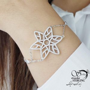 دستبند نقره جواهری طرح گل کد 15495