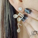 گوشواره ژوپینگ آویز ملودی تمام نگین کد 15536