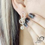 گوشواره ژوپینگ آویز ملودی تمام نگین کد 15536