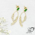 گوشواره ژوپینگ نگین سبز طرح برگ کد 15539