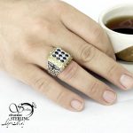 انگشتر کله برنجی طرح یاقوت کبود نقره ایتالیا کد 15173 - Image 2