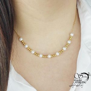 گردنبند استیل گوی و مروارید طرح طلا کد 15617