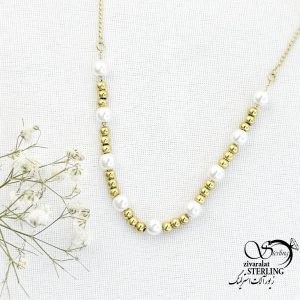 گردنبند استیل گوی و مروارید طرح طلا کد 15617