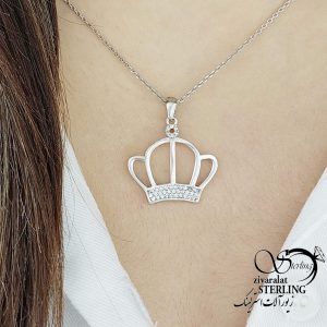 گردنبند تاج نقره ایتالیا طرح طلا کد 15653