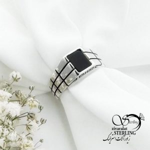 انگشتر عقیق مشکی نقره 925 کد 16097