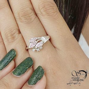انگشتر زنانه نگین صورتی نقره عیار925 کد 16277