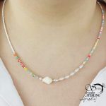 گردنبند فانتزی مروارید رنگی و صدف سفید کد 16352